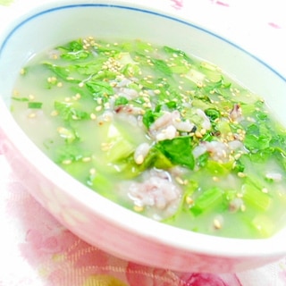 白湯de❤小松菜と雑穀黒米ご飯のお粥さん❤